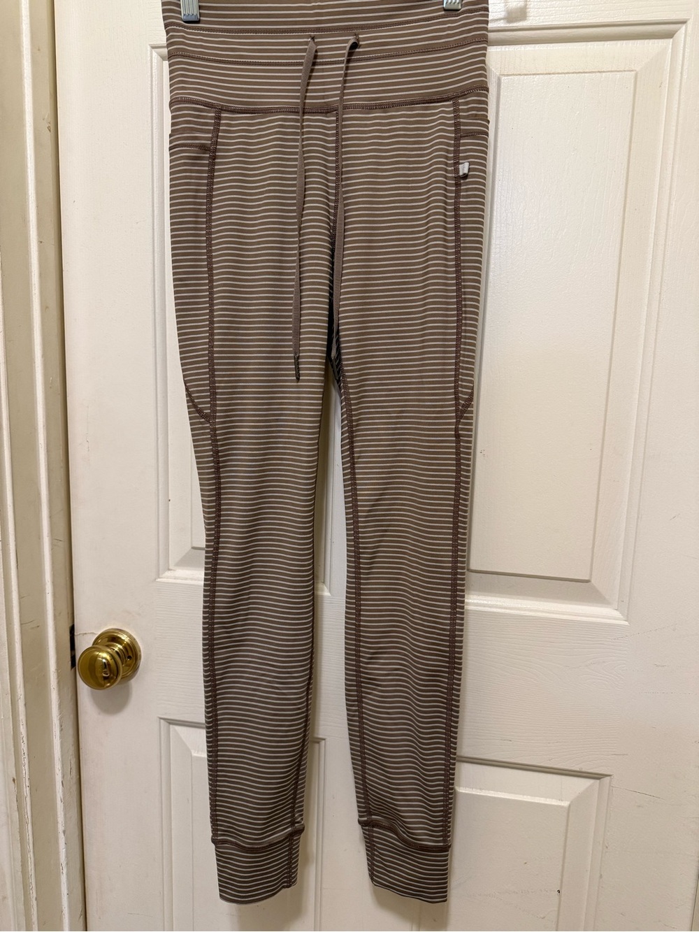 HALARA Brown and Cream Striped High-Waist Joggers
